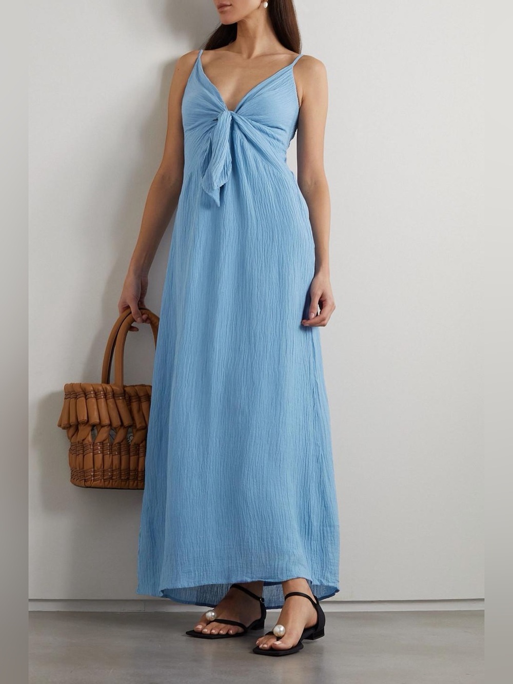 NWT Faithfull The Brand Verona Linen Blend Midi Dress Blue XS